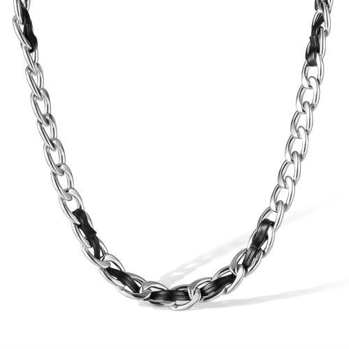 Stainless Steel Chain Necklace, 316 Stainless Steel, with PU Leather, with 5.5CM extender chain, plated, Unisex, platinum color Approx 46 cm [