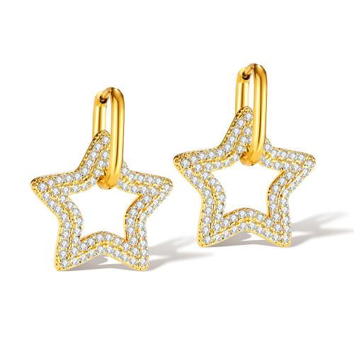 Cubic Zirconia Micro Pave Brass Earring, 316 Stainless Steel, with Brass, Star, plated, micro pave cubic zirconia & for woman, golden 