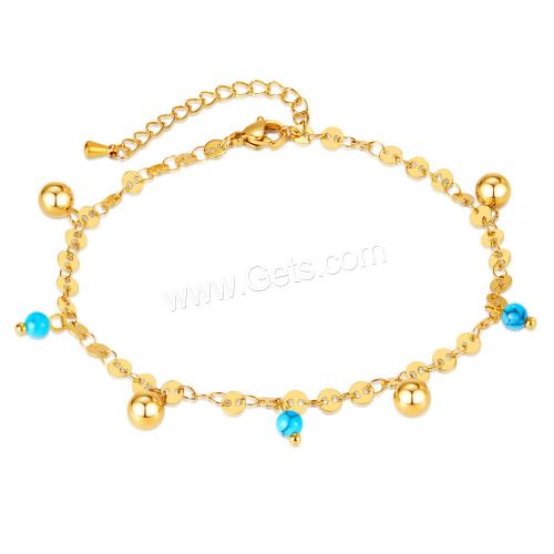 Bracelets en acier inoxydable bijoux, Acier inoxydable 316, avec turquoise, avec 5CM chaînes de rallonge, Placage, pour femme, doré Environ 22 cm, Vendu par PC