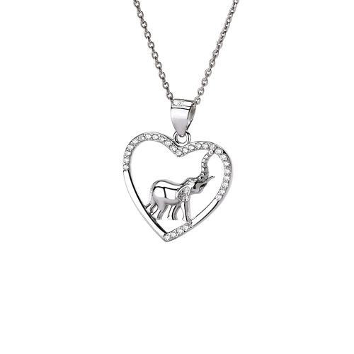Cubic Zirconia Micro Pave Sterling Silver Pendant, 925 Sterling Silver, Heart, platinum plated & micro pave cubic zirconia & for woman 