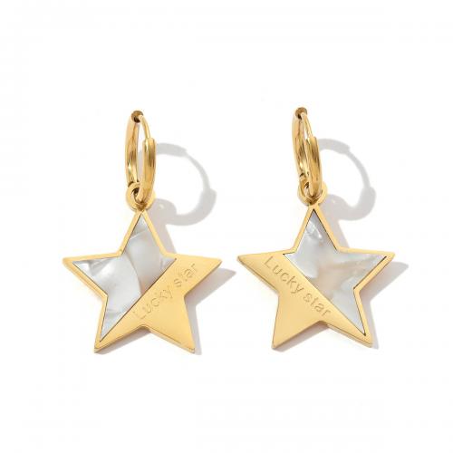 Titanium Steel Earrings, with Acrylic, Star, Vacuum Ion Plating, fashion jewelry & for woman, white 