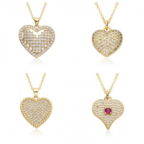 Cubic Zircon Micro Pave Brass Necklace, Heart, gold color plated, fashion jewelry & micro pave cubic zirconia & for woman Approx 41-50 cm 