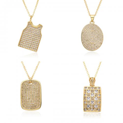 Cubic Zircon Micro Pave Brass Necklace, gold color plated, fashion jewelry & micro pave cubic zirconia & for woman Approx 41-50 cm 