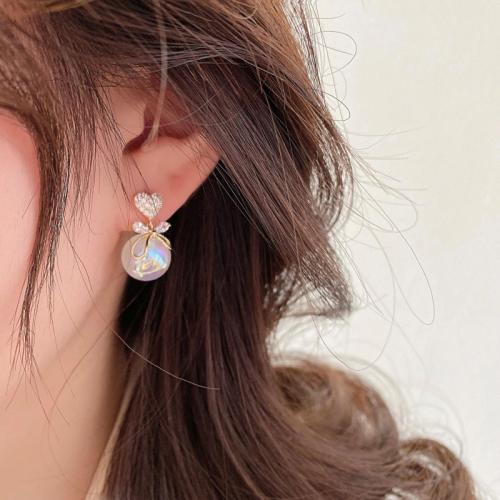 Zinc Alloy Rhinestone Drop Earring, with ABS Plastic Pearl, plated, fashion jewelry & with rhinestone, white 