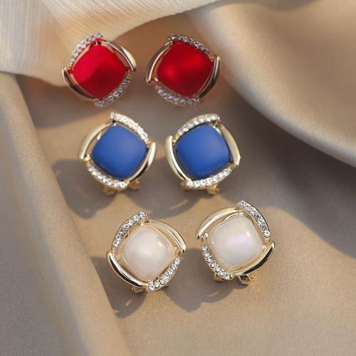 Zinc Alloy Rhinestone Stud Earring, with ABS Plastic Pearl, plated, fashion jewelry & with rhinestone 