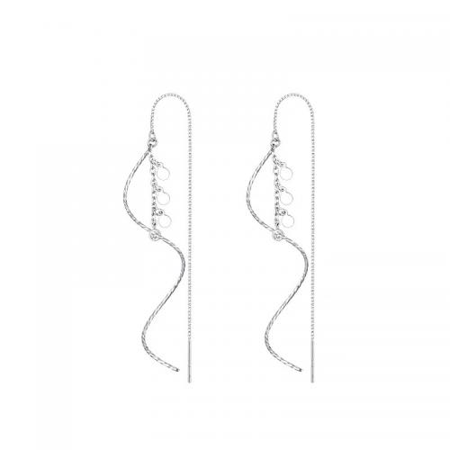 Sterling Silver Thread Through Earrings, 925 Sterling Silver, plated, for woman, silver color, 135mm 