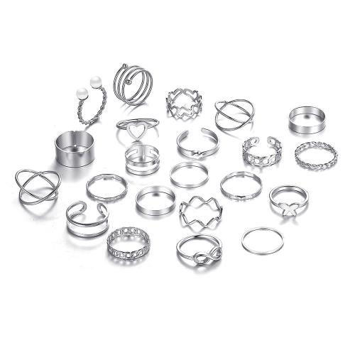 aleación de zinc Anillo Set, con Perlas plásticas, chapado, Joyería & para mujer, más colores para la opción, Vendido por Set[