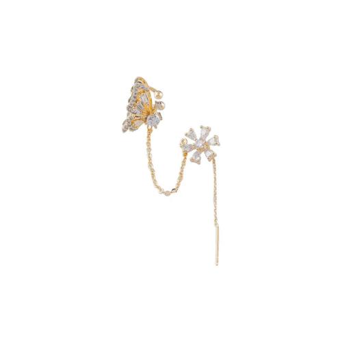 Zinc Alloy Earring Cuff, Butterfly, gold color plated & for woman & with rhinestone, 60mm 