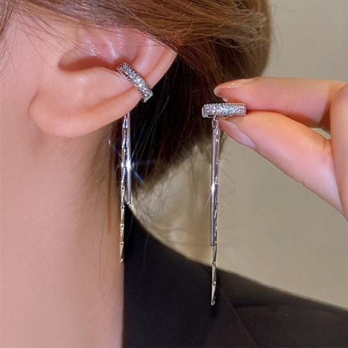 Zinc Alloy Earring Cuff, platinum color plated, for woman & with rhinestone, 60mm 