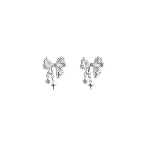 Zinc Alloy Drop Earring, Bowknot, platinum color plated & for woman & with rhinestone 