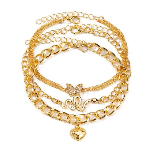 alliage de zinc bracelet de cheville, Placage de couleur d'or, pour femme & avec strass, Vendu par fixé