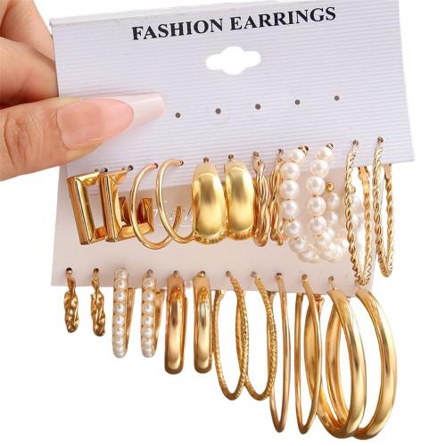 aleación de zinc Aretes, con Perlas plásticas, chapado en color dorado, Joyería & para mujer, earring length 20-50mm, Vendido por Set
