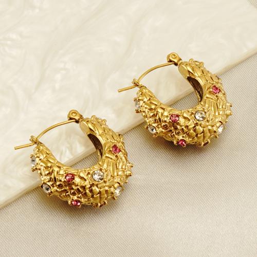 Stainless Steel Leverback Earring, 304 Stainless Steel, 18K gold plated, fashion jewelry & for woman & with rhinestone, golden 