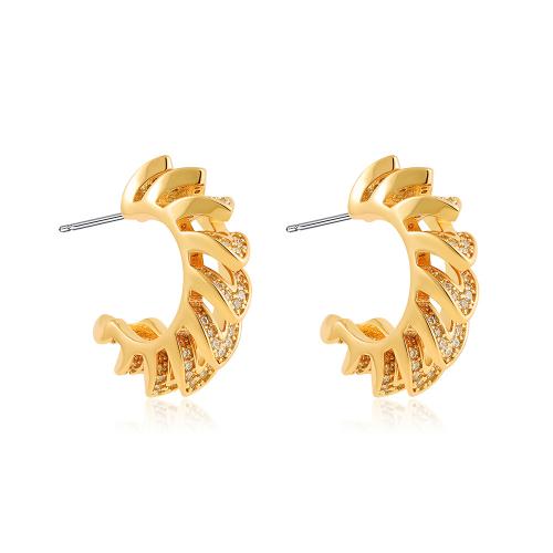 Stainless Steel Rhinestone Stud Earring, 304 Stainless Steel, 18K gold plated, fashion jewelry & for woman & with rhinestone, golden 