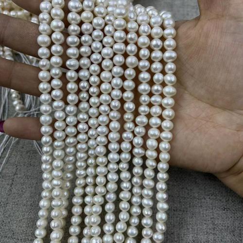Natural Freshwater Pearl Loose Beads, Slightly Round, DIY, white, Length about 6-7mm, Approx 