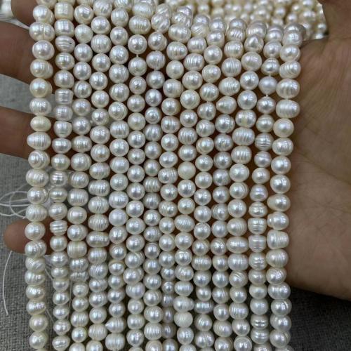 Natural Freshwater Pearl Loose Beads, Slightly Round, DIY, white, Length about 6-7mm, Approx [