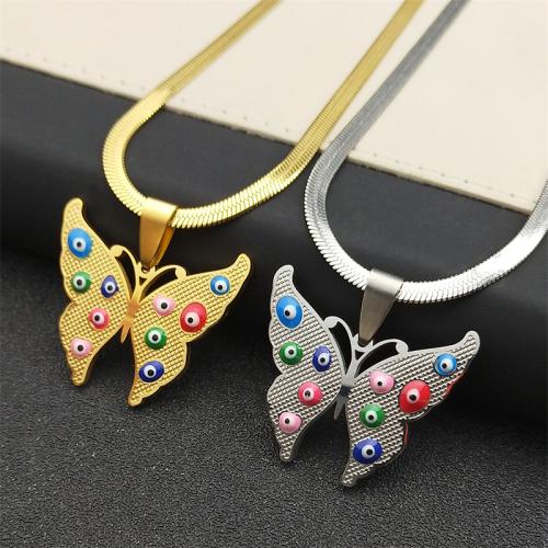 Stainless Steel Jewelry Necklace, 304 Stainless Steel, with 10cm extender chain, Butterfly, polished, fashion jewelry & Unisex & enamel Approx 40 cm 