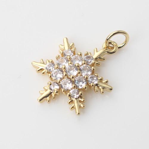 Cubic Zirconia Micro Pave Brass Pendant, Snowflake, gold color plated, DIY & micro pave cubic zirconia 