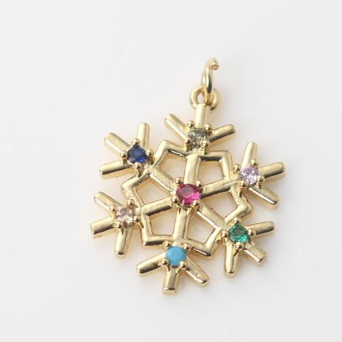 Cubic Zirconia Micro Pave Brass Pendant, Snowflake, gold color plated, DIY & micro pave cubic zirconia, mixed colors 