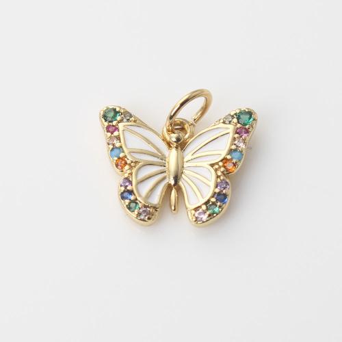 Cubic Zirconia Micro Pave Brass Pendant, Butterfly, gold color plated, DIY & micro pave cubic zirconia, multi-colored 