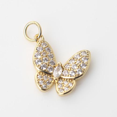 Cubic Zirconia Micro Pave Brass Pendant, Butterfly, gold color plated, DIY & micro pave cubic zirconia Approx 17mm, Inner Approx 15.2mm 