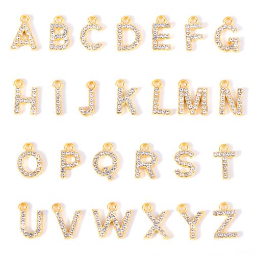 Zinc Alloy Alphabet Pendants, Alphabet Letter, DIY & with rhinestone, gold 
