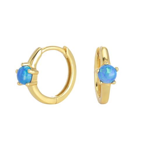 Sterling Silver Hoop Earring, 925 Sterling Silver, with Opal, plated, for woman 