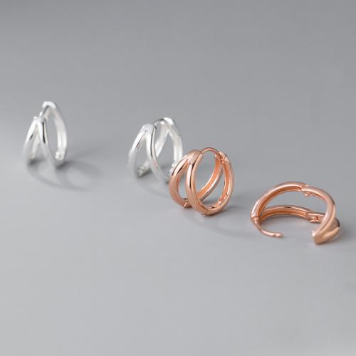 925 Sterling Silver Huggie Hoop Earring, plated, Double Layer & for woman & hollow 