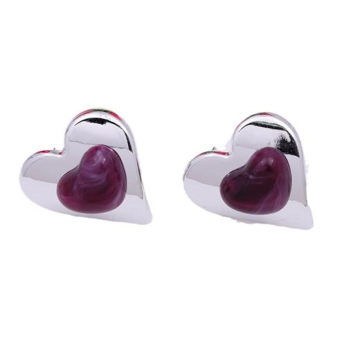 Acrylic Stud Earring, with Zinc Alloy, Heart, plated, fashion jewelry & for woman 