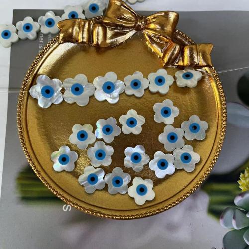 Fashion Evil Eye Beads, White Lip Shell, Flower, DIY & enamel, mixed colors 