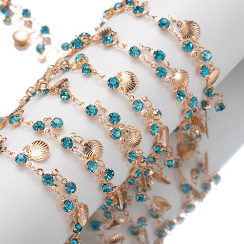 Brass Beading Chains, Shell, gold color plated, DIY & with rhinestone, blue 