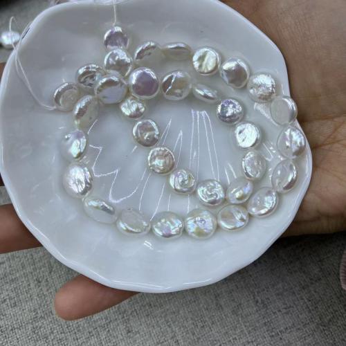 Natural Freshwater Pearl Loose Beads, Flat Round, fashion jewelry & DIY, white, Length about 11-12mm, Approx 