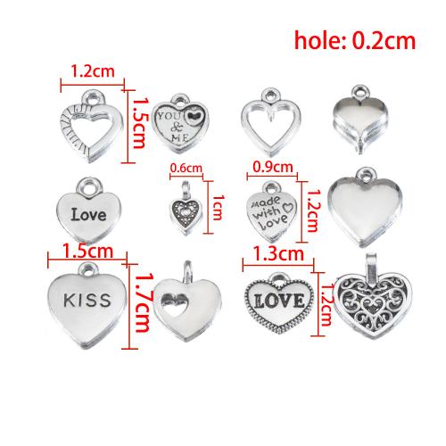 Zinc Alloy Heart Pendants, silver color plated, DIY & mixed & hollow 