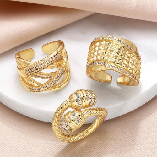 Cubic Zirconia Micro Pave Brass Finger Ring, plated, fashion jewelry & micro pave cubic zirconia, golden 