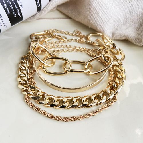 Fashion Zinc Alloy Bracelets, plated, 4 pieces & fashion jewelry & Unisex, golden 