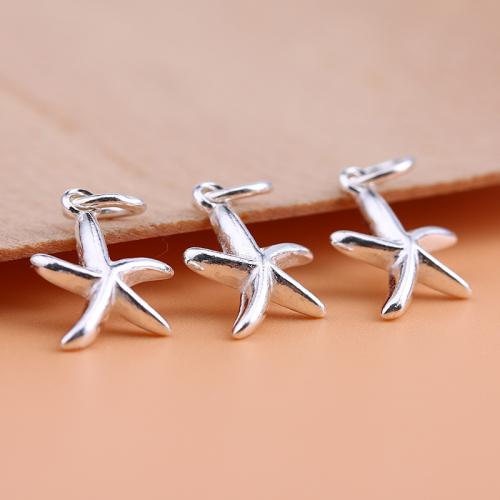 Sterling Silver Star Pendants, 925 Sterling Silver, Starfish, plated, DIY, platinum color [