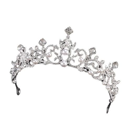 Bridal Tiaras, Zinc Alloy, with Plastic Pearl, plated, fashion jewelry & for woman & with rhinestone, white, diameter 150mm, height 60mm 