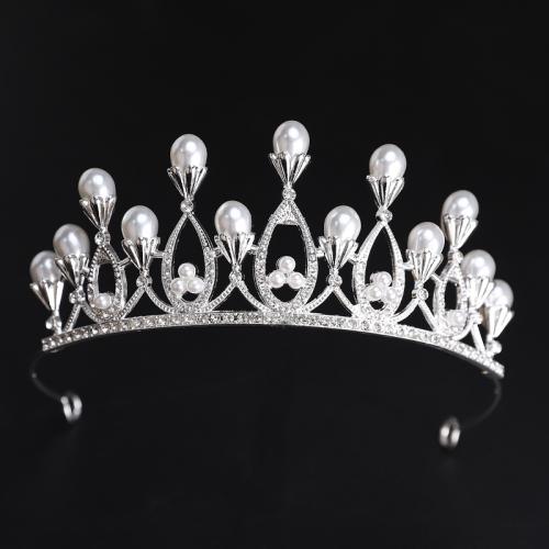 Bridal Tiaras, Zinc Alloy, with Plastic Pearl, silver color plated, fashion jewelry & for woman & with rhinestone, silver color, diameter 140mm, height 75mm, arc length 280mm 