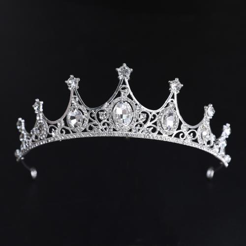 Bridal Tiaras, Zinc Alloy, with Crystal, silver color plated, fashion jewelry & for woman & with rhinestone, silver color, diameter 140mm, height 65mm, arc length 280mm 