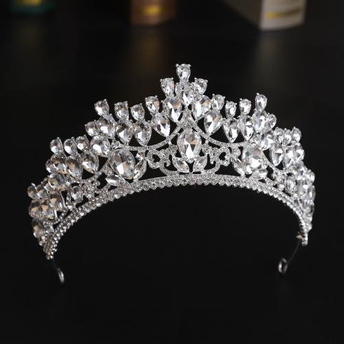 Bridal Tiaras, Zinc Alloy, fashion jewelry & for woman & with rhinestone, silver color, diameter 140mm, height 75mm, arc length 280-300mm 