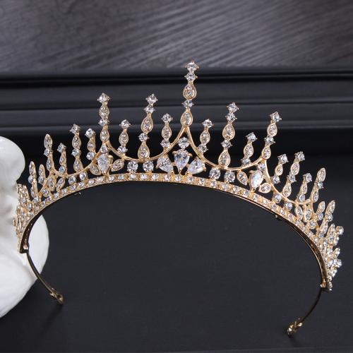 Bridal Tiaras, Zinc Alloy, micro pave cubic zirconia & for woman & with rhinestone, golden, diameter 150mm, height 58mm, arc length 280-300mm 
