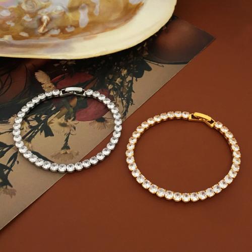 Bracelet cubique en laiton zircon pavent, Placage, bijoux de mode & pavé de micro zircon & pour femme, plus de couleurs à choisir Environ 17.3 cm, Vendu par PC