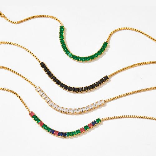Bracelets en acier inoxydable, Acier inoxydable 304, avec 3cm chaînes de rallonge, Placage, bijoux de mode & pavé de micro zircon & pour femme, plus de couleurs à choisir Environ 17.3 cm, Vendu par PC