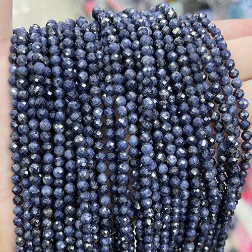 Single Gemstone Beads, Sapphire, Round, fashion jewelry & DIY & faceted, blue, 4mm Approx 38 cm 