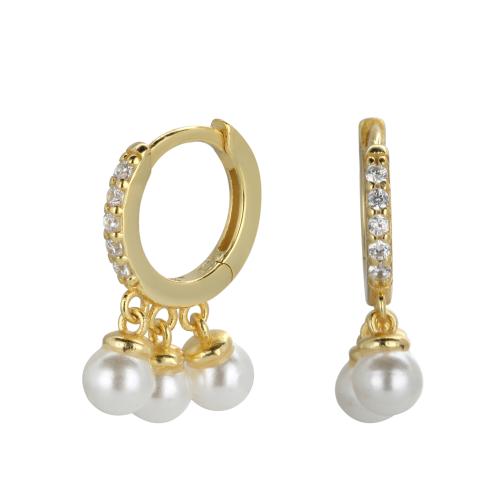 Cubic Zirconia Micro Pave Sterling Silver Earring, 925 Sterling Silver, with Shell Pearl, plated, fashion jewelry & micro pave cubic zirconia & for woman 