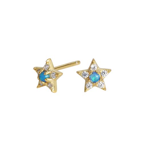 Cubic Zirconia Micro Pave Sterling Silver Earring, 925 Sterling Silver, with Blue Opal, Star, fashion jewelry & micro pave cubic zirconia & for woman 