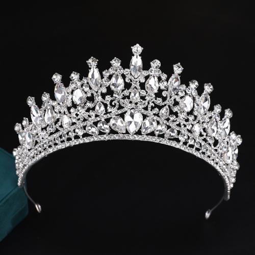 Bridal Tiaras, Zinc Alloy, with Crystal, silver color plated, fashion jewelry & for woman & with rhinestone, silver color, diameter 140mm, height 75mm, arc length 280mm 
