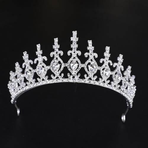 Bridal Tiaras, Zinc Alloy, silver color plated, fashion jewelry & for woman & with rhinestone, silver color, diameter 140mm, height 70mm, arc length 280-300mm 