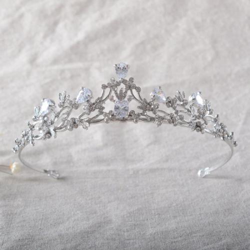 Bridal Tiaras, Zinc Alloy, with Cubic Zirconia, silver color plated, fashion jewelry & for woman & with rhinestone, silver color, diameter 140mm, height 35mm, arc length 280mm 
