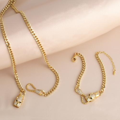Brass Cubic Zirconia Jewelry Sets, plated, fashion jewelry & micro pave cubic zirconia, golden 